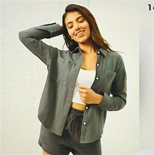 UPWEST Olive Green Cotton Gauzey Button Up Top-M